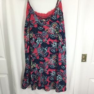 Roxy Dress Bright Pink Floral Print XL Eyelet Trim